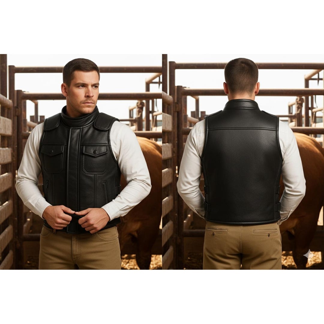 Black Leather Rodeo Vest for Men | Padded Western Bull Riding Gear - Etsy