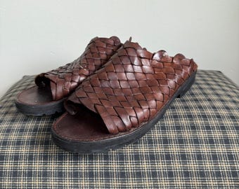 Eddie Bauer Woven Leather Huarache Slide Mules Size 9.5 Brown