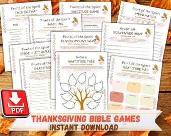 Thanksgiving Bible Game Bundle | Fruit of the Spirit Themed| Christian Thanksgiving Icebreakers & Faith-Based Party Games  (PDF)