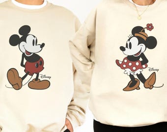 Sudadera vintage de Disney, sudadera de Mickey Mouse, sudadera de pareja de Disneyland, camiseta clásica de Disney con pose de Minnie Mouse, vacaciones en Disneyland