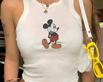 Regata retrô Mickey Mouse Disney Racer, Regata Mickey, Regata retrô Minnie Mouse estilo anos 90 Y2K, Regata Disneyland