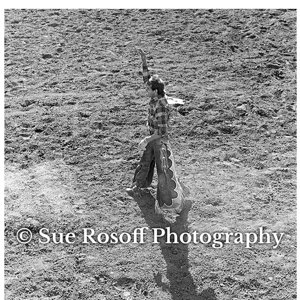 Lane Waving To Crowd After He Rode Red Rock for 8 Seconds the 2nd time in the Challenge of the Champions, Livermore, CA 1988