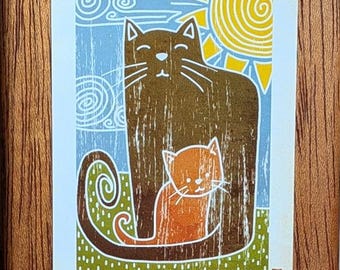 Cat and Kitten ACEO Print: Collectible Art Card (2.5x3.5 in)