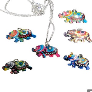 Enamel Mosaic Elephant Pendant Necklace