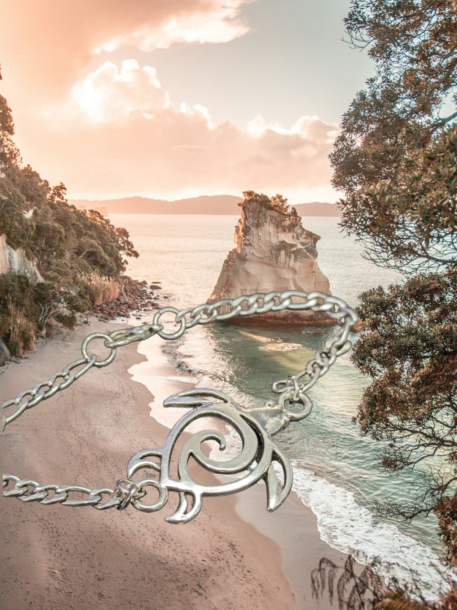 Bracciale in Metallo con tartaruga blu, pesce e stella marina