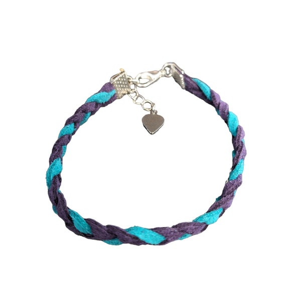 Purple and Teal Braided Faux Suede Bracelet for Suicide Prevention Awareness