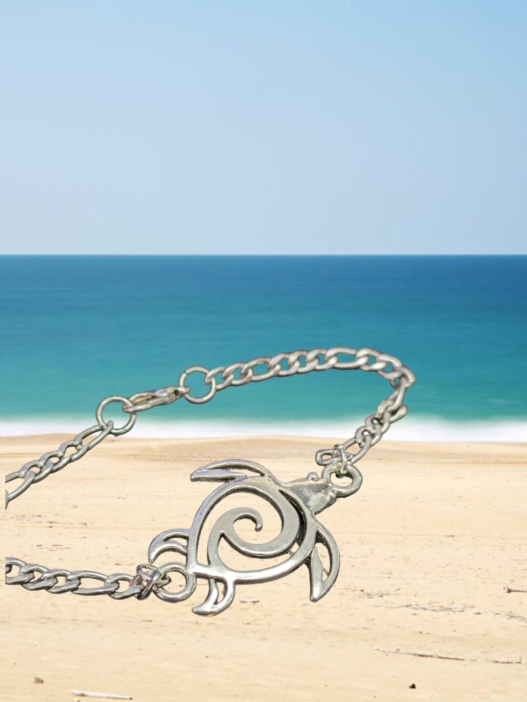 Sea Turtle Bracelet on a Chain - Ocean-inspired Jewelry for the Beach ...
