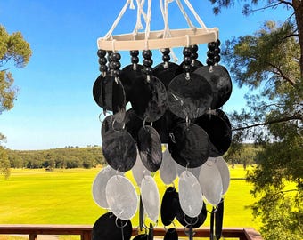 Capiz Shell Wind Chime, Coastal Beach House Decor, Handmade Shell Chime, Nautical Patio Decoration