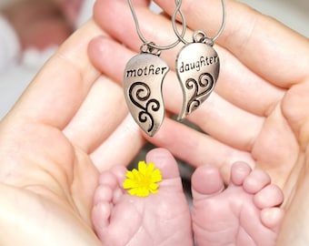 Mother Daughter Heart Pendants: Matching Set of 2 Half Hearts