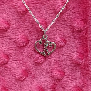 Double Heart necklace pendant silver tone heart