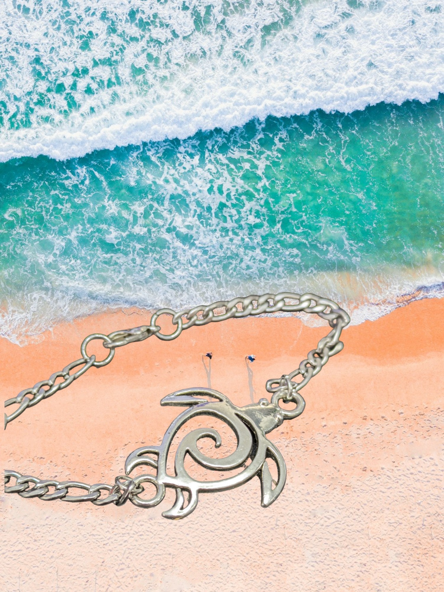 Bracciale in Metallo con tartaruga blu, pesce e stella marina