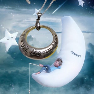 Collier en argent Je t&#39;aime jusqu&#39;à la lune et le dos - Exprimez votre amour