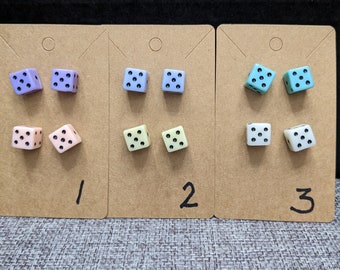 Mini Dice Stud Earrings: Pastel Colors, Silver Plated