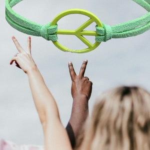 Trendy Faux Suede Peace Sign Bracelet with Metal Enamel Charm