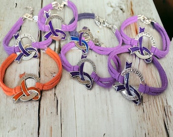 Faux Suede Awareness Bracelet: Fibromyalgia, Lupus, Crohn's
