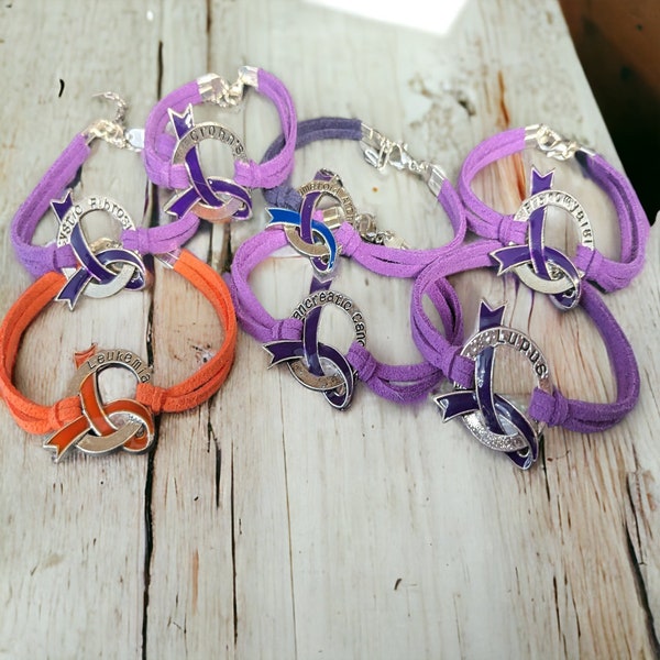 Courage Bands: Fibromyalgia, Crohn's, Pancreatic Cancer Bracelets - Faux Suede Leather, Rheumatoid Arthritis, Lupus, Cystic Fibrosis