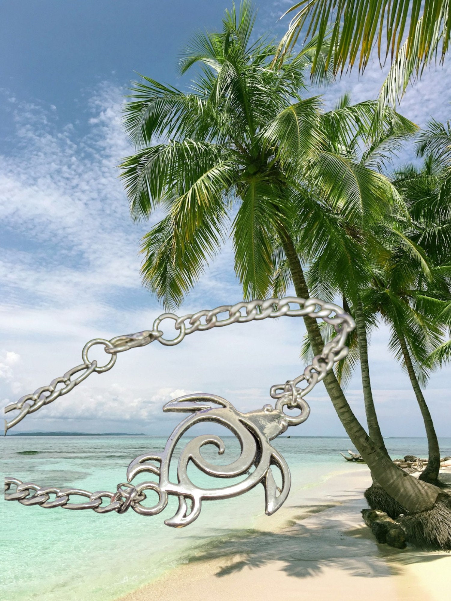 Bracciale tartaruga marina: perline di vetro iridescenti a forma di sirena, argento sterling - Italia