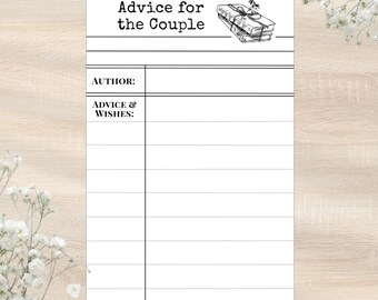 Wedding Advice Cards Printable | Library Card Style Guest Book Alternative (Downloadable PDF)