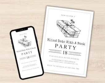 Blind Date With a Book Party Invitation & Evite: Editable Canva Templates