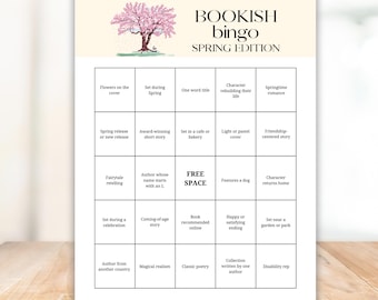 Spring Book Bingo Printable: TBR Reading Challenge Game for Book Lovers