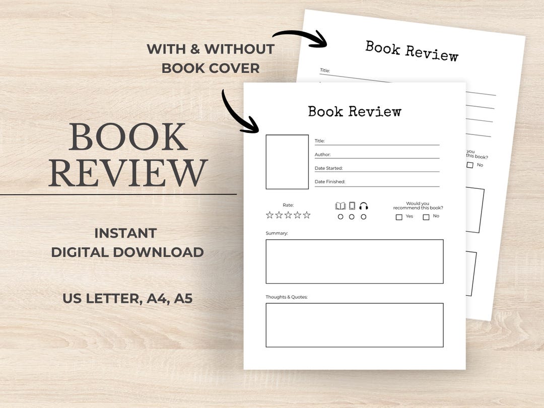 Book Review Printable Template | Reading Journal Page (with & Without ...