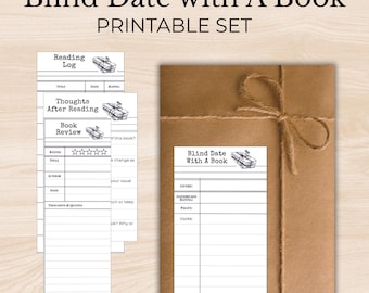 Blind Date with a Book Printable Set | Vintage Library Aesthetic Book Tag, Review Bookmark, Reading Log & Discussion Questions