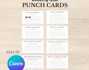 Reading Goal Punch Cards | Editable Canva Template (Digital Download)