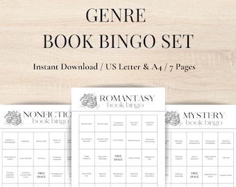 Genre Book Bingo Printable Set | Romantasy Reading Challenge | Book Club Activity | 7 Bookish Bingo Cards PDF