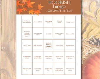 Fall Bookish Bingo Printable: Autumn TBR Reading Challenge Game for Book Lovers