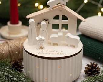 Mini Weihnachtskrippe aus Keraflott und Holz | LED Lichterkette | Krippe to go | Minikrippe | Keraflott | Art.-Nr.1004