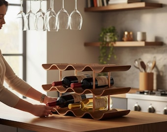 12-Bottle Walnut Wine Rack – 3-Tier Wooden Freestanding Storage Organizer
