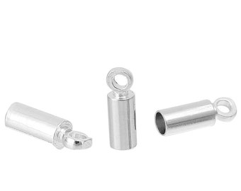 100 Silver Plated End Caps for Kumihimo Jewelry, Leather Cord End Connectors, Bails, Bead Caps, Fits up to 2.5mm cord, fin0660