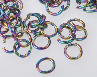 50 Rainbow Jump Rings, stainless steel, 5mm, 20 gauge wire  jum0268