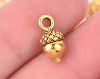 10 Gold Acorn Charms, 14mm, chs7963