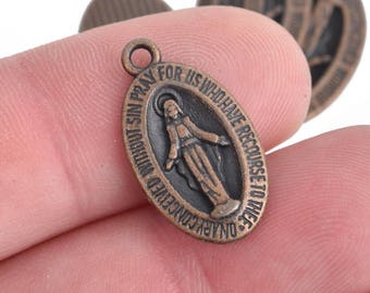 10 dijes de reliquia de ROSARIO de cobre, dijes ovalados de la Virgen María, medalla religiosa, 22 x 12 mm, chs4135
