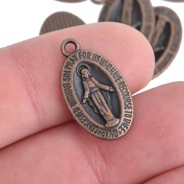 10 Copper ROSARY Relic Charms Virgin MARY Oval Charms Religious Medal, 22x12mm, chs4135