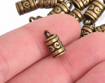 20 Bronze End Caps for Tassel Jewelry Leather Cord End Tassel Bead Caps with Bail Fits 4mm cord fin0762