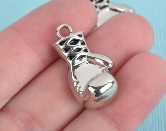2 BOXING GLOVE Charms, Silver 3d Charm Pendants, 29mm, chs3713