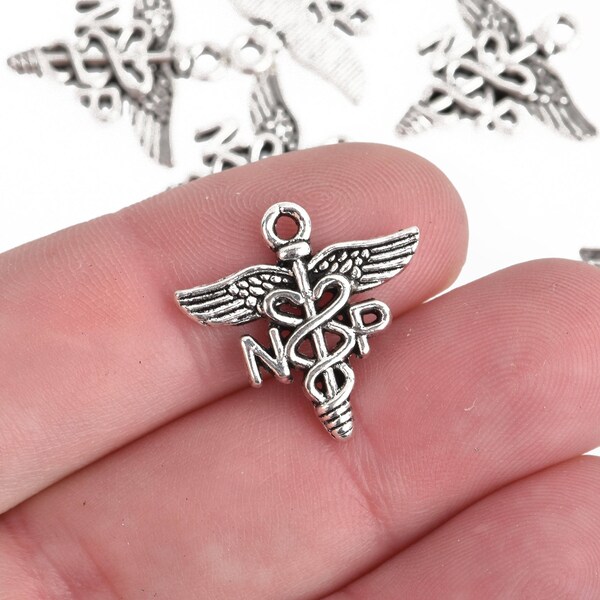 10 Silver NP Charms Nurse Practitioner 20mm chs4178