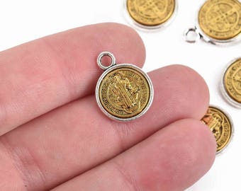5 dijes de medallas religiosas, colgantes de reliquias de oro y plata, dijes de santo patrón de doble cara, 19 x 14 mm, chs2965