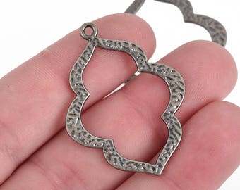 5 Distressed Gunmetal Open Clover Pendant Charms, 39mm, chs3826