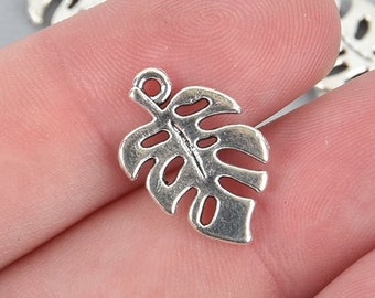 10 Silver Monstera Leaf Charms 20mm chs5021a