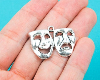 4 Silver Large Drama Acting Theater COMEDY TRAGEDY MASK Charm Pendants chs0087