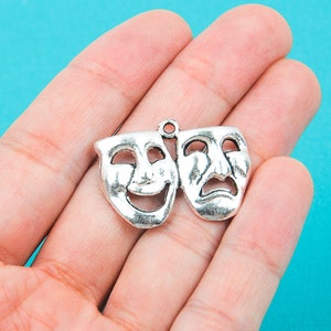 4 Silver Large Drama Acting Theater COMEDY TRAGEDY MASK Charm Pendants chs0087