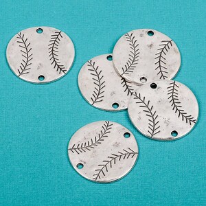 4 Silver Oxidized BASEBALL Connector Link Charms, stamping blanks, 1-1/4&quot;  chs1670a