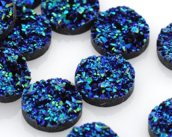 10 RESIN DRUZY CABOCHONS, titanium blue and black, 12mm diameter  cab0223a