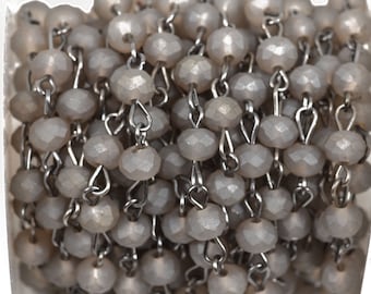 1 yard FROSTED Matte GREY Crystal Rondelle Rosary Chain, gunmetal, 6mm faceted rondelle glass beads, fch0484a
