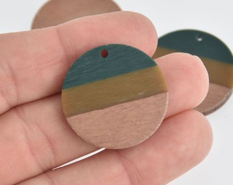 Dark Blue Resin and Real Wood 18mm 2 Round Charms chs6458