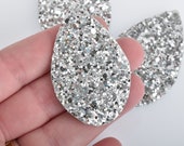 10 SILVER Faux Leather Teardrops GLITTER Charm Pendant Vegan Leather, 2-1 4 quot long chs4298