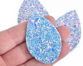 10 BLUE Faux Leather Teardrops GLITTER Charm Pendant Vegan Leather, 2-1 4 quot long chs4295